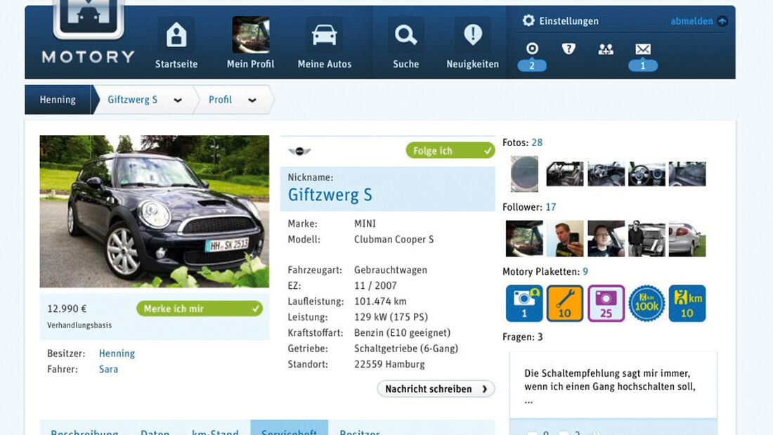 Internetportal Motory, Profil