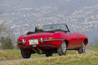 Jaguar E-Type Serie 1, Rückansicht, Fahrt