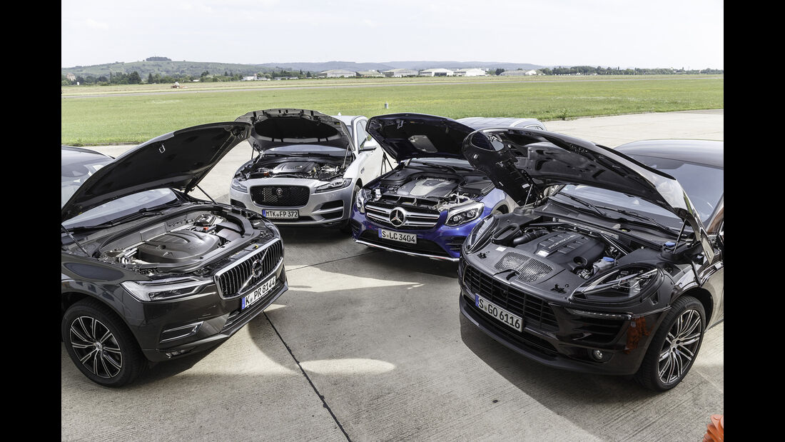 Jaguar F-Pace, Mercedes GLC, Porsche Macan, Volvo XC60 Vergleichstest