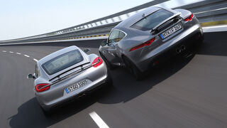 Jaguar F-Type 3.0 V6 Coupé, Porsche Cayman S, Heckansicht