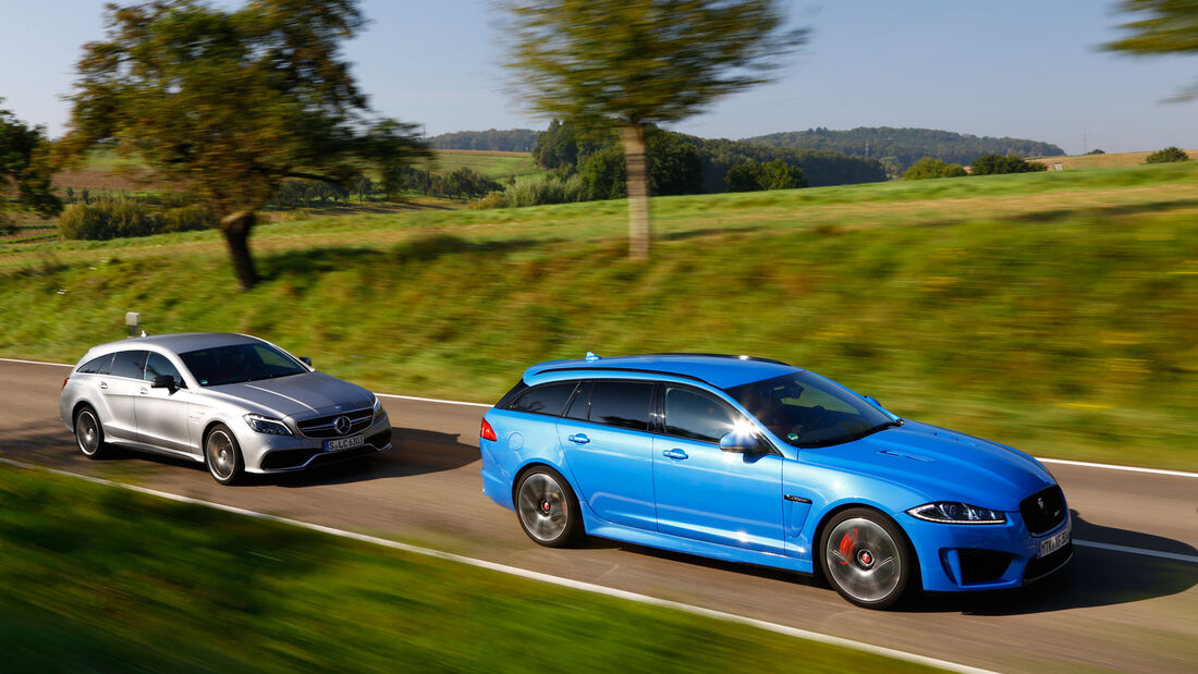 Jaguar XFR-S Sportbrake, Mercedes CLS 63 AMG S Shooting Brake, Seitenansicht