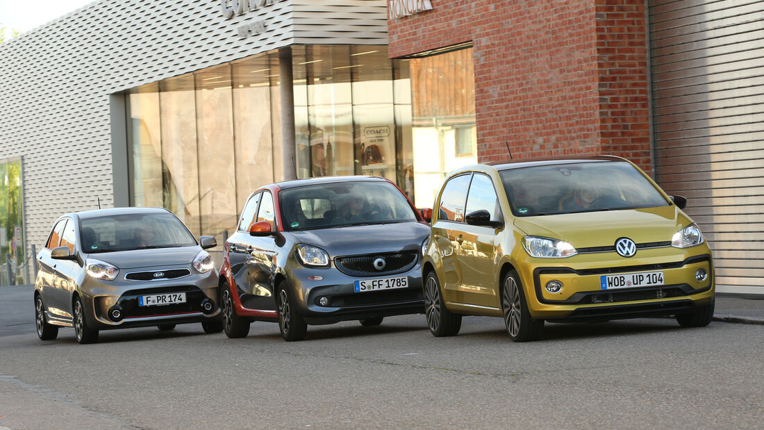 Kia Picanto 1.2, Smart Forfour 0.9, VW Up 1.0 TSI, Frontansicht