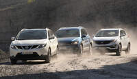 Kia Sportage, Nissan Qashqai, VW Tiguan, Frontansicht
