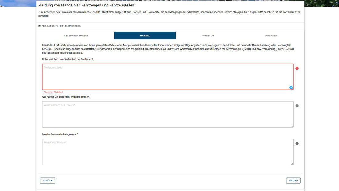 Kraftfahrtbundesamt (KBA) Mangel-Melder