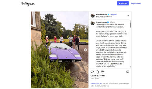 Lamborghini Countach im Busch Instagram Post Simon Kidston