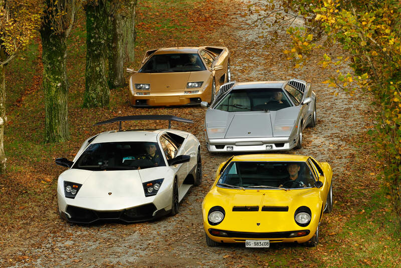 Lamborghini V12, alle Fahrzeuge, Frontansicht, Park, von oben