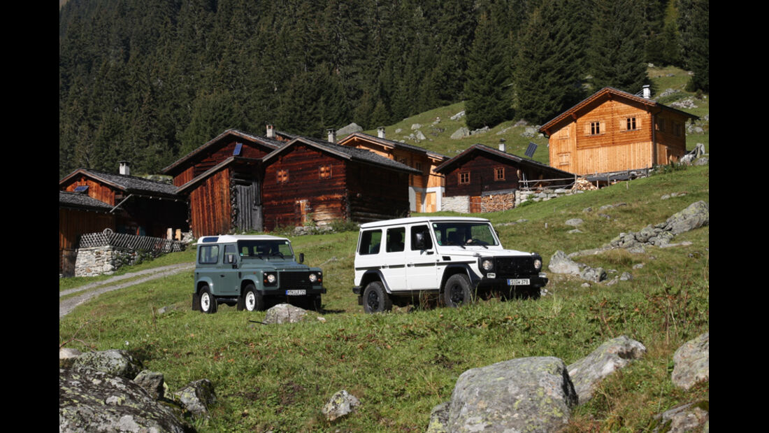 Land Rover Defender 90 TD4, Mercedes-Benz G 280 CDI Edition Pur vor Alpenhütten