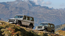 Land Rover Defender 90 TD4 und Mercedes-Benz G 280 CDI Edition Pur in den Alpen unterwegs