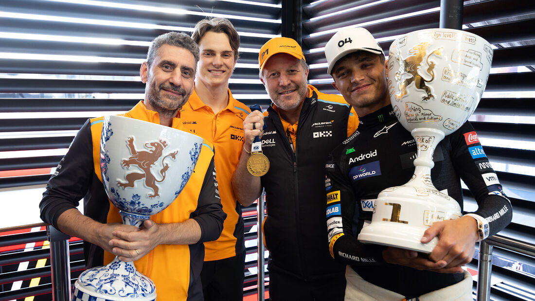 Lando Norris, Oscar Piastri, Andrea Stella & Zak Brown - McLaren - GP Niederlande 2024