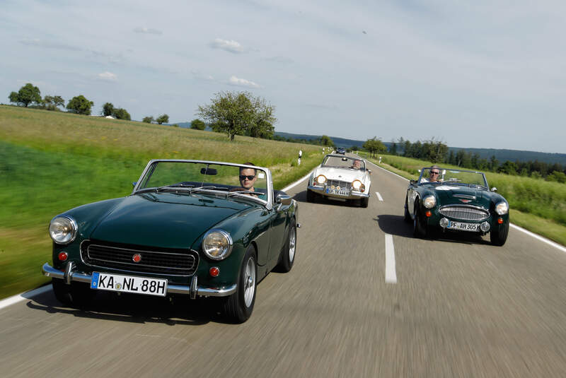 MG Midget, Triumph TR4, Austin-Healey 3000, Frontansicht