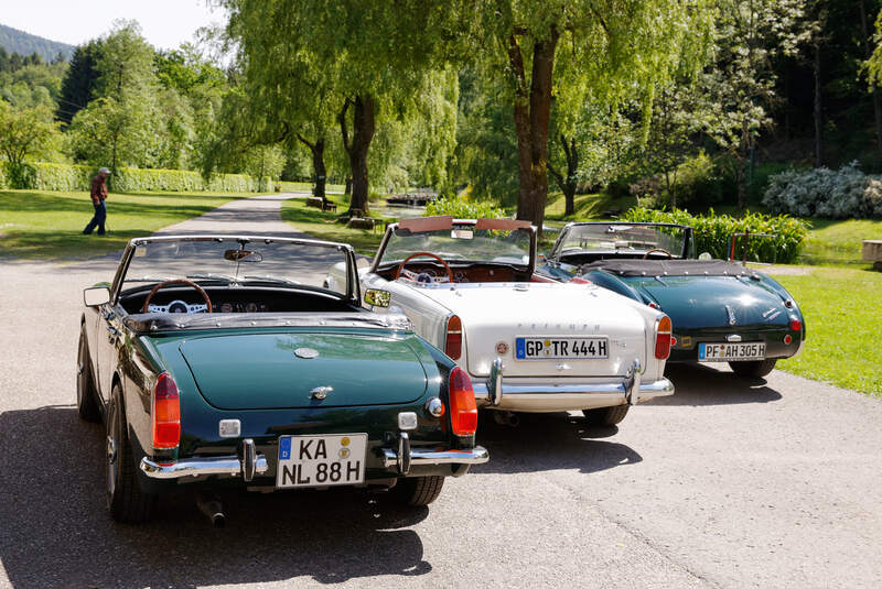 MG Midget, Triumph TR4, Austin-Healey 3000, Heckansicht