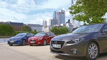 Mazda 3, Kia Cee’d, Seat León, Frontansicht