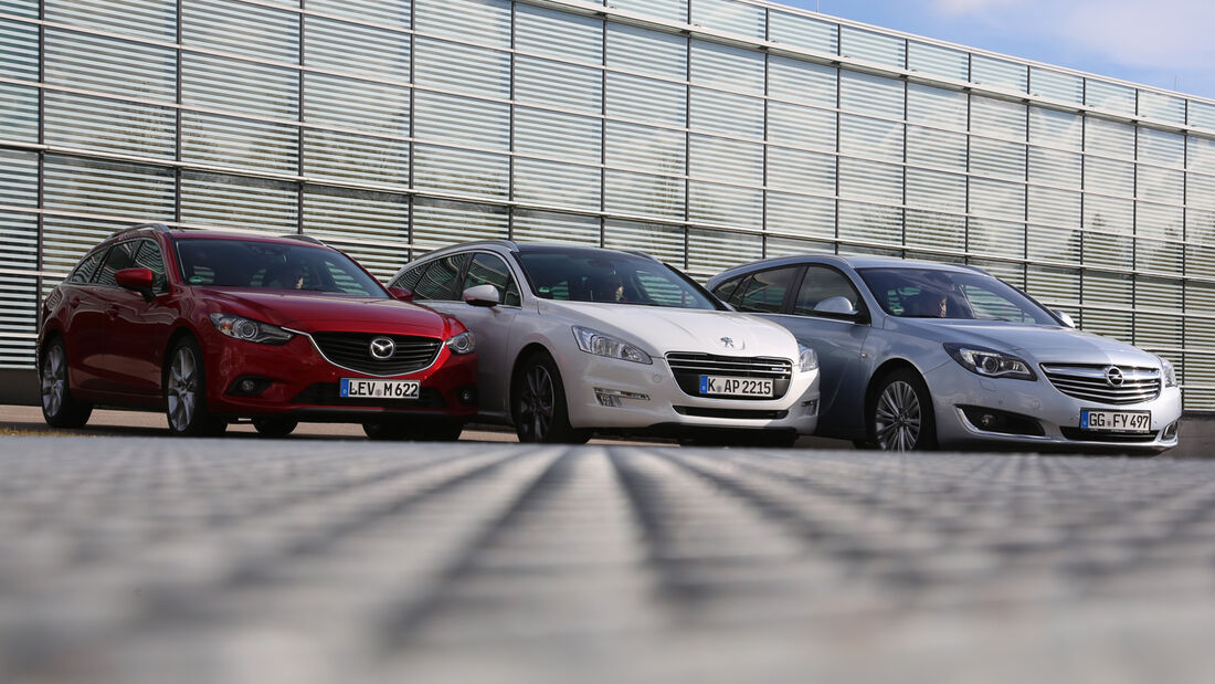 Mazda 6 Kombi, Opel Insignia Sports Tourer, Peugeot 508, Frontansicht