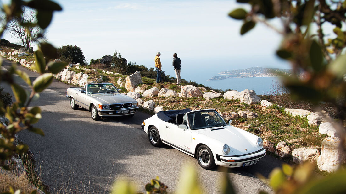 Mercedes 500 SL, Porsche 911 Carrera Cabriolet, Côte d’Azur 