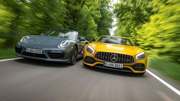 Test Mercedes Amg Gt C Roadster Gegen Porsche 911 Turbo Auto Motor Und Sport