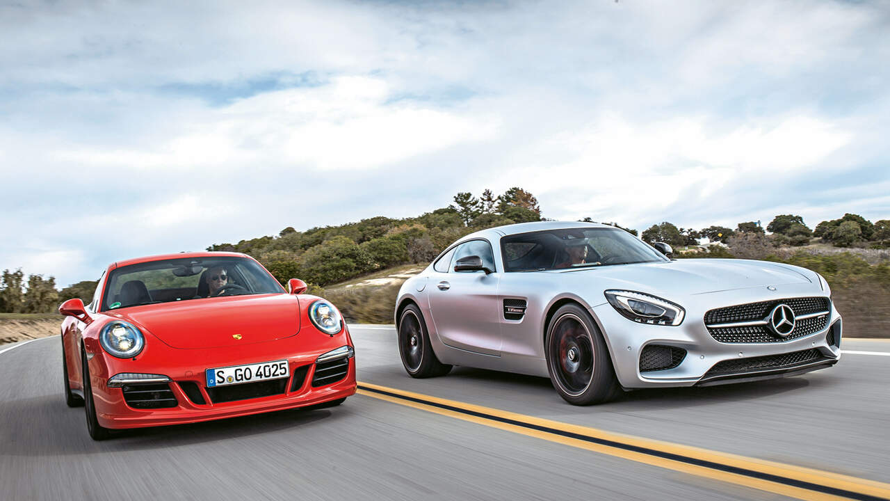 Porsche 911 Carrera Gts Mercedes Amg Gt S Das Sportwagen Duell Des Jahres Auto Motor Und Sport