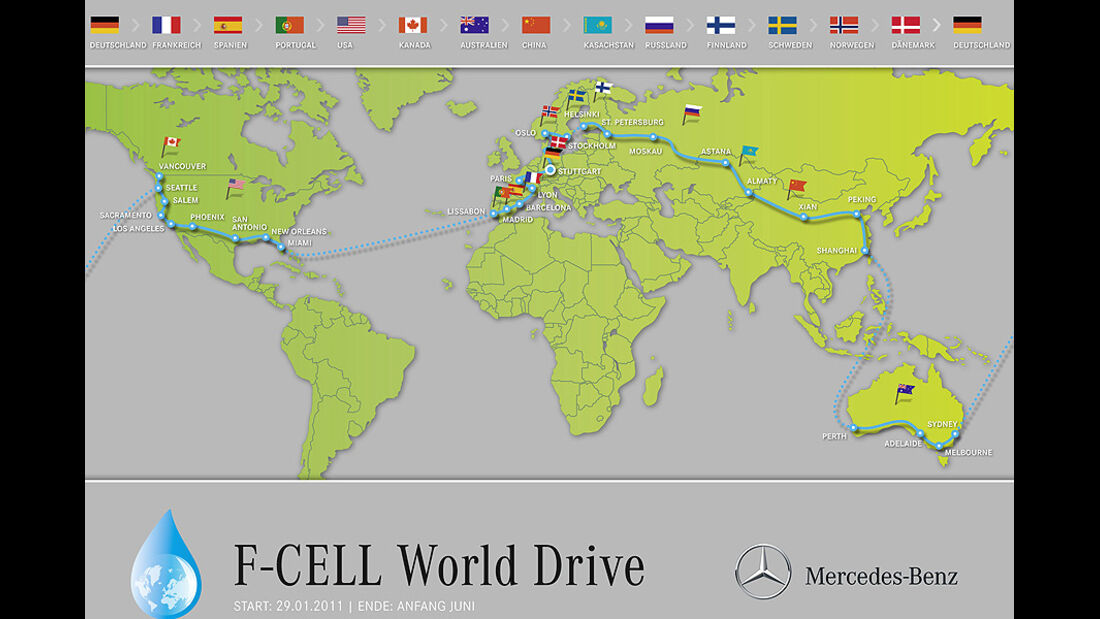 Mercedes B-Klasse F-Cell Welttour, Karte