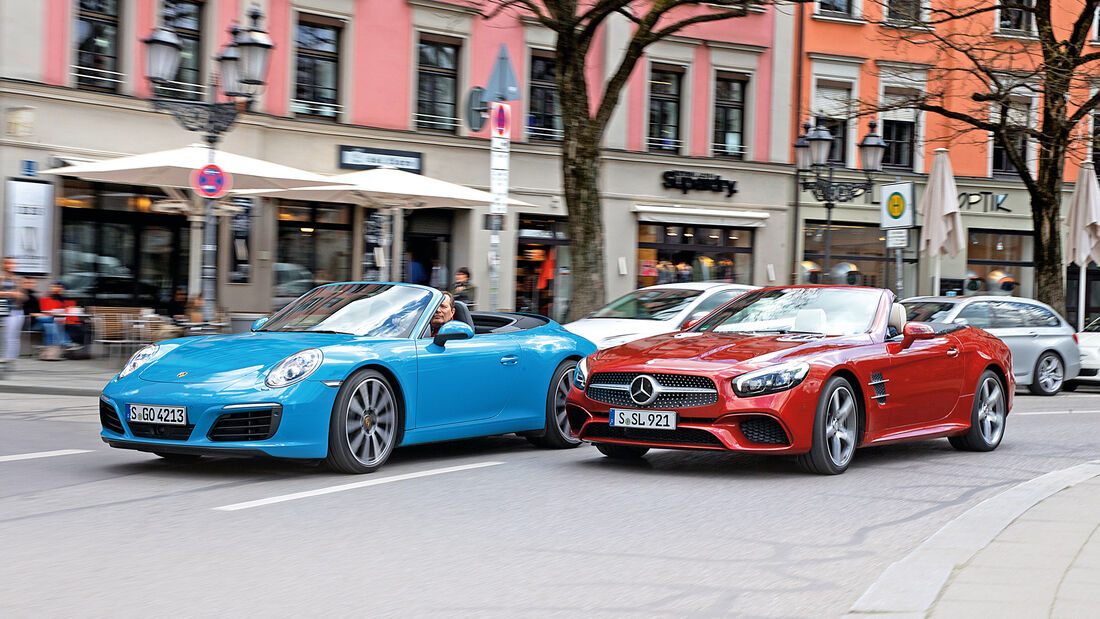 Mercedes SL 400, Porsche 911 Carrera Cabriolet, Frontansicht