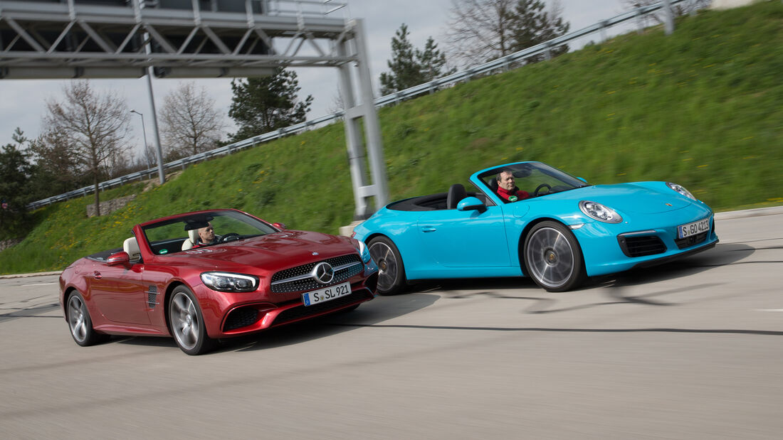 Mercedes SL 400, Porsche 911 Carrera Cabriolet, Seitenansicht