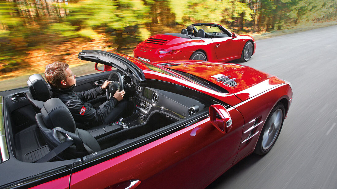 Mercedes SL 500, Porsche 911 Carrera S Cabrio, Seitenansicht