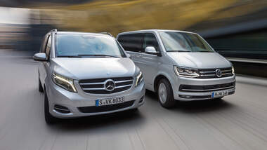 Mercedes V 250 d 4Matic lang, VW Multivan 2.0 TDI 4Motion, Frontansicht