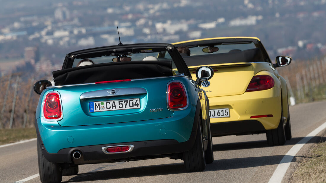 Mini Cooper Cabrio, VW Beetle Cabrio 1.4 TSI, Heckansicht