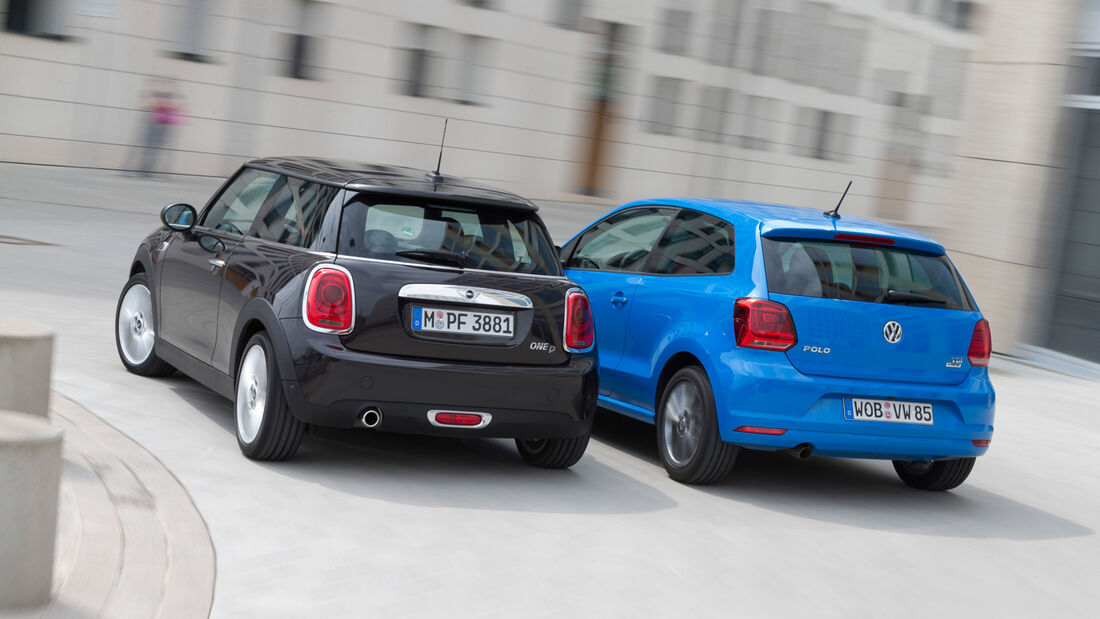 Mini One D, VW Polo 1.4 TDI Blue Motion, Heckansicht