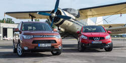 Mitsubishi Outlander 2.2 Di-D 4W, Nissan Qashqai +2 2.0 dCi, Frontansicht