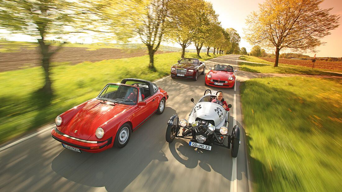 Morgan Threewheeler, Porsche 911 Targa SC, BMW Z8, Rolls-Royce Dawn