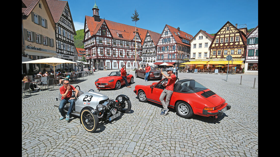 Morgan Threewheeler, Porsche 911 Targa SC, BMW Z8, Rolls-Royce Dawn