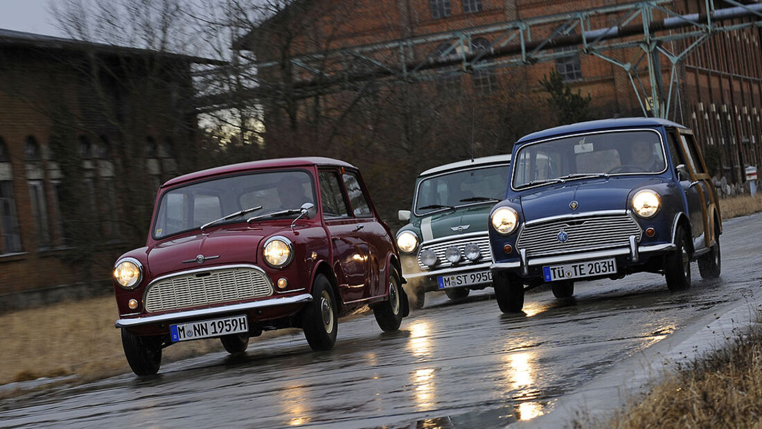 Morris Mini Minor 850, Austin Mini Traveller 1000 Mk II und Mini Cooper 1.3i 