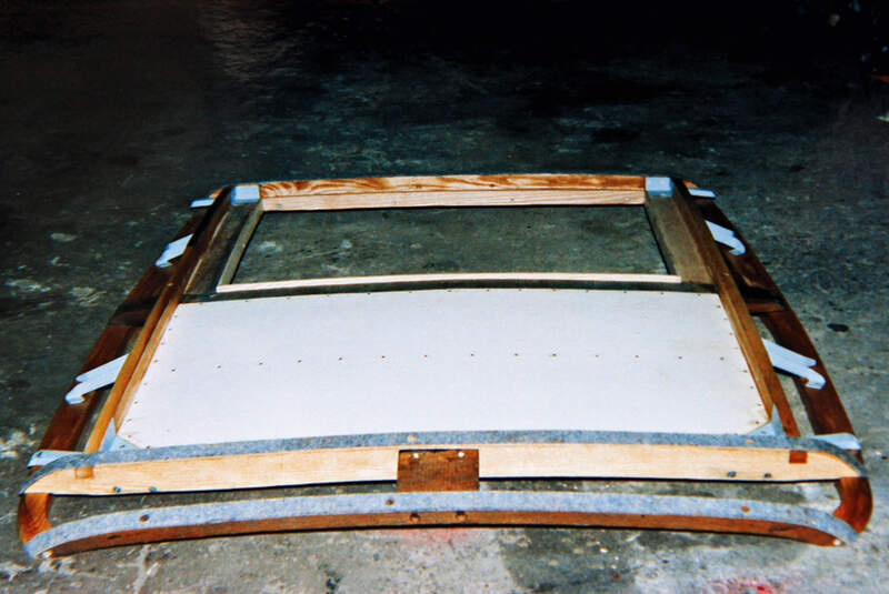 Morris Minor Saloon, hölzernes Dachgerüst, Detail