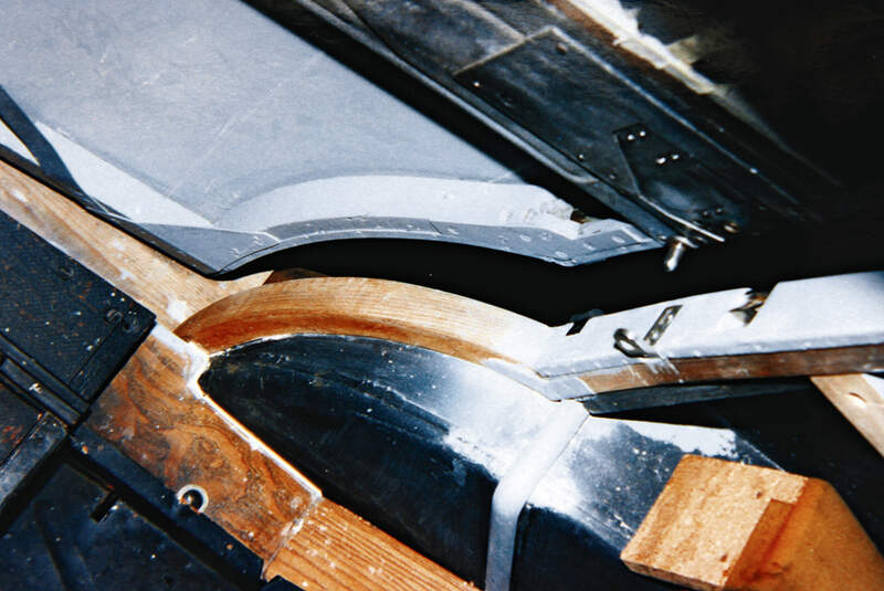 Morris Minor Saloon, verblechte B-Säule, Detail