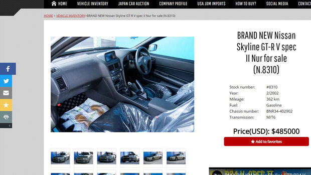 Nissan Skyline GT-R V Spec 2 Nür Gebrauchtwagen Verkauf Millenium Jade