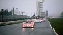 Nurburgring, Germany. 28th May 1972. Rd 8. Ronnie Peterson/Tim Schenken (Ferrari 312PB), 1st position, leads at the start, action