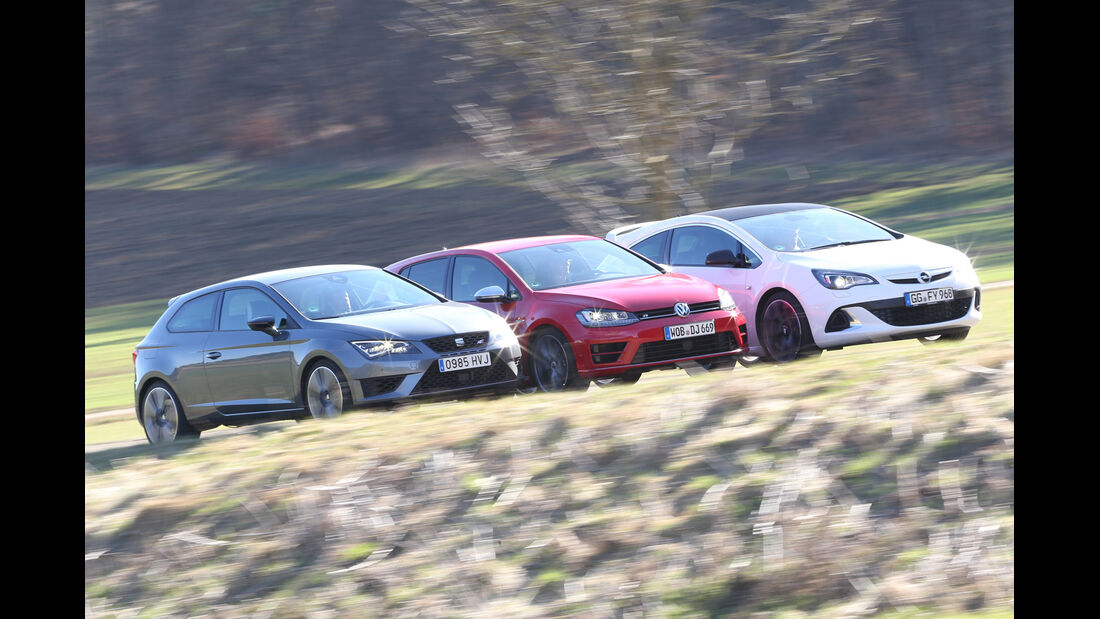 Opel Astra OPC, Seat Leon SC Cupra 280, VW Golf R, Frontansicht