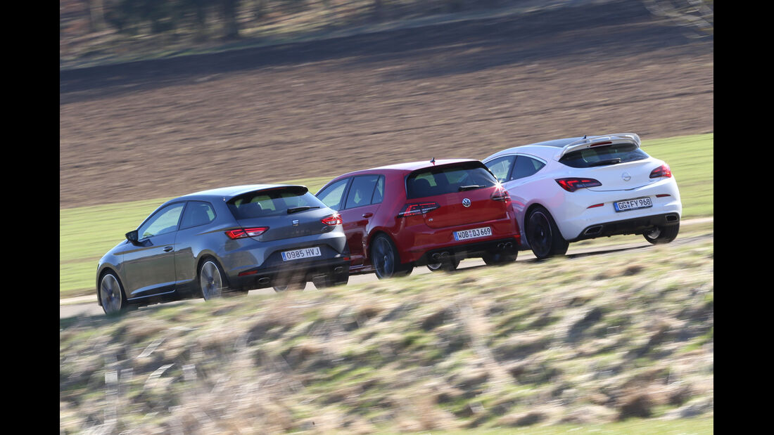 Opel Astra OPC, Seat Leon SC Cupra 280, VW Golf R, Heckansicht