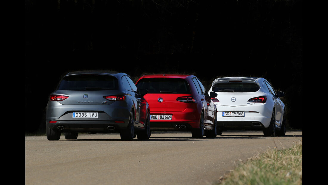 Opel Astra OPC, Seat Leon SC Cupra 280, VW Golf R, Heckansicht