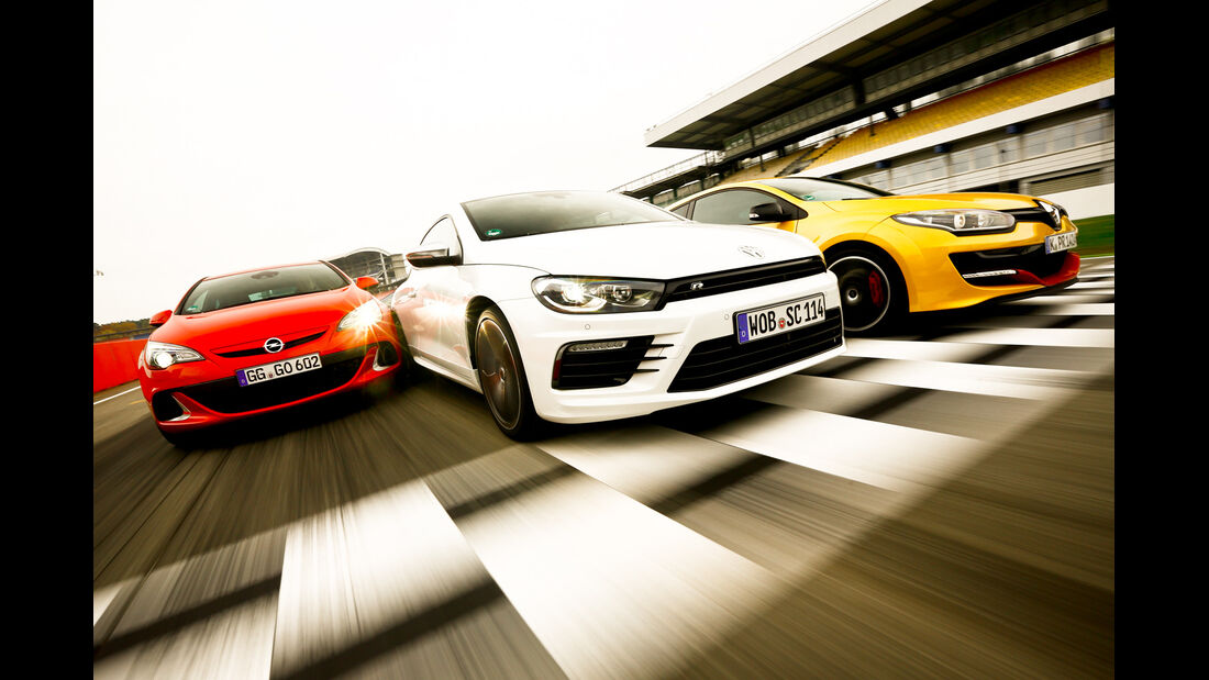 Opel Astra OPC, VW Scirocco R, Renault Mégane R.S., Frontansicht