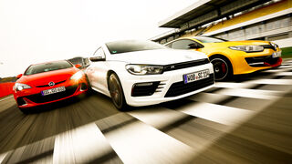 Opel Astra OPC, VW Scirocco R, Renault Mégane R.S., Frontansicht