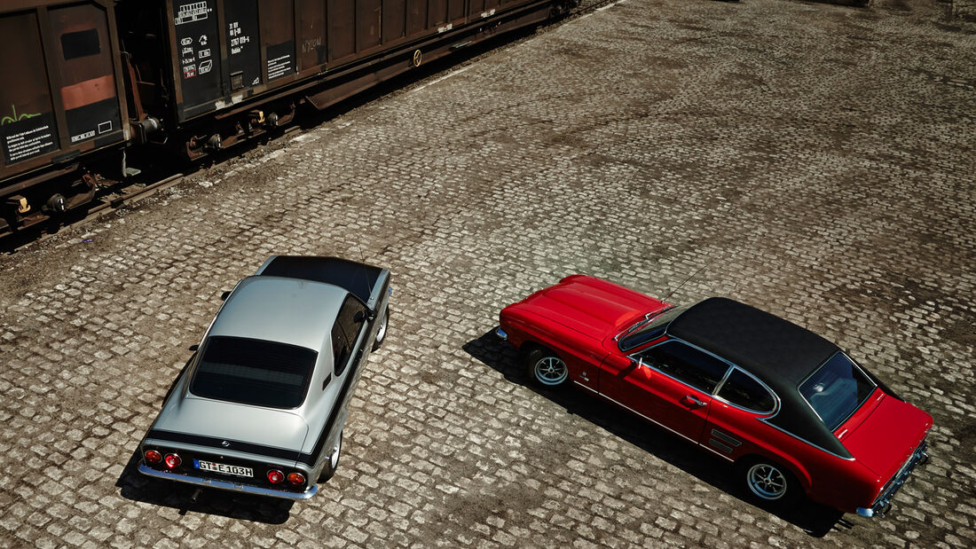 Opel Manta A, Ford Capri Serie 1, Heckansicht