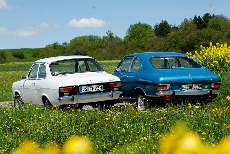Opel Rallye Kadett 1100 SR, Ford Escort I, Heckansicht