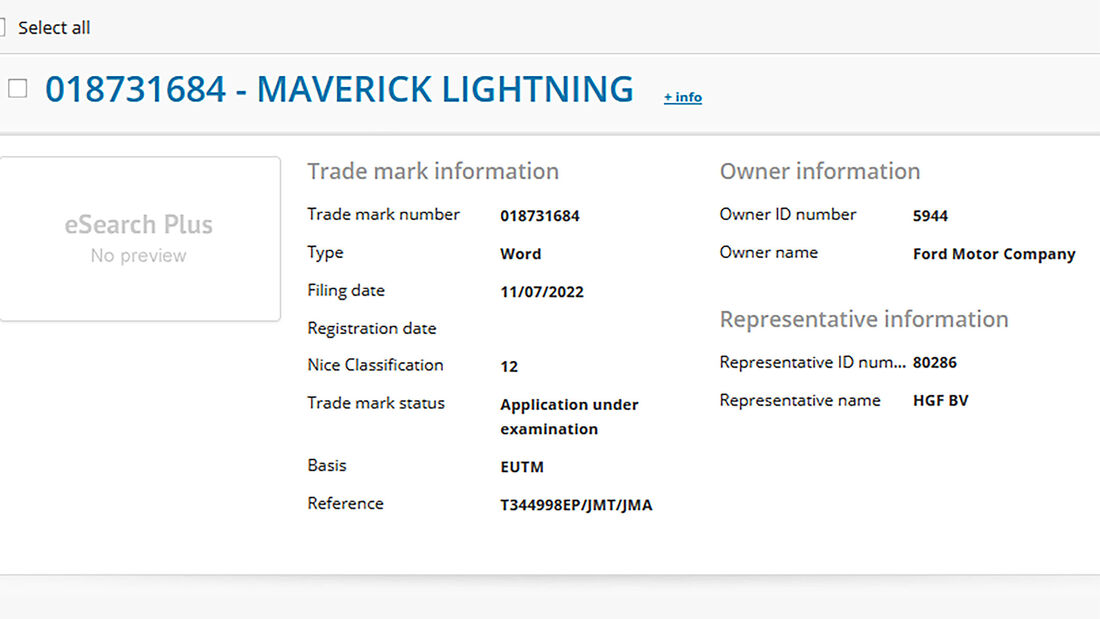 Patent Ford Maverick Lightning