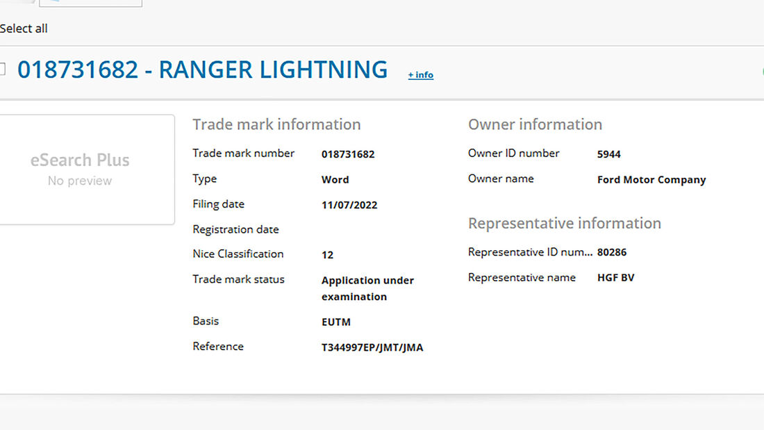 Patent Ford Ranger Lightning