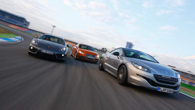 Peugeot RCZ R, Audi TTS, Porsche Cayman, Frontansicht