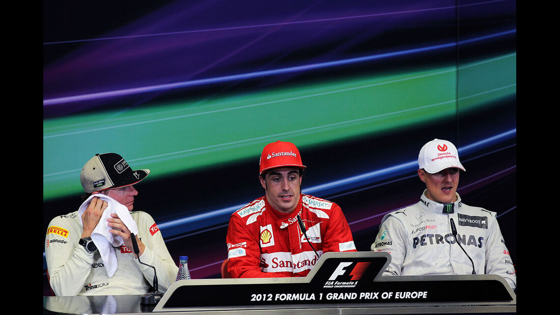 Podium Pressekonferenz GP Europa 2012 Schumacher, Räikkönen Alonso
