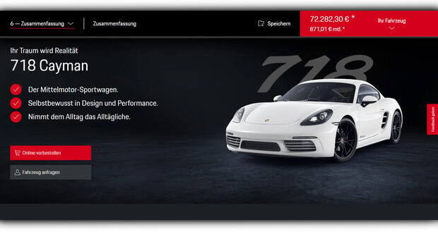Screenshot des Porsche 718 Cayman Konfigurators