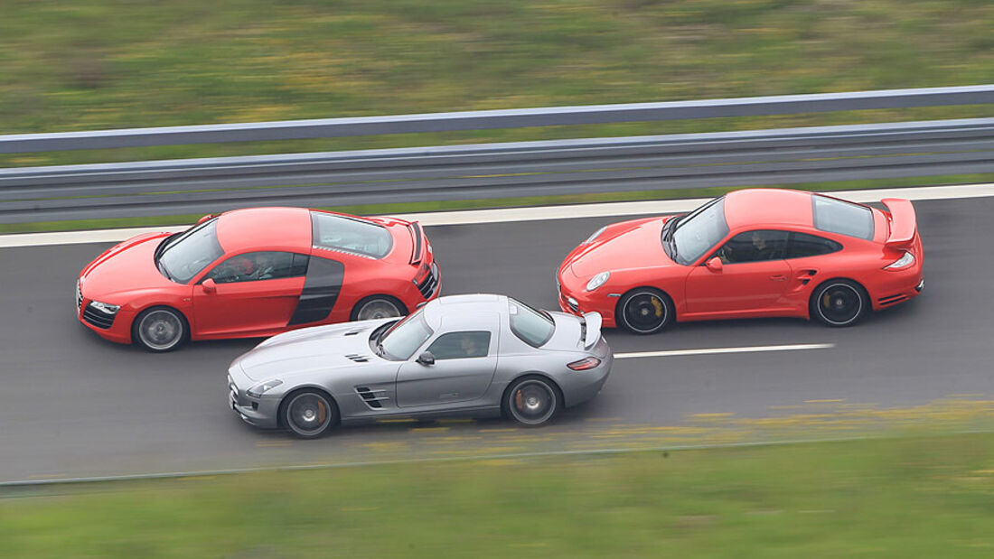 Porsche 911 Turbo, Mercedes SLS, Audi R8