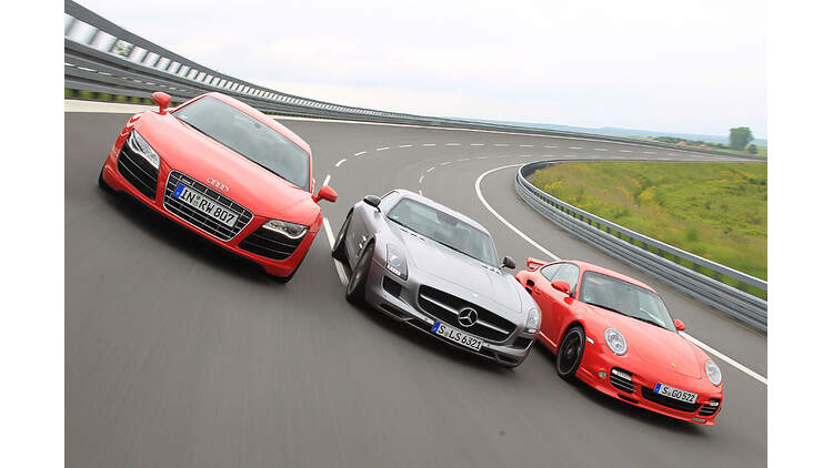 Mercedes Sls Porsche 911 Turbo Und Audi R8 Im Vergleichstest Auto Motor Und Sport