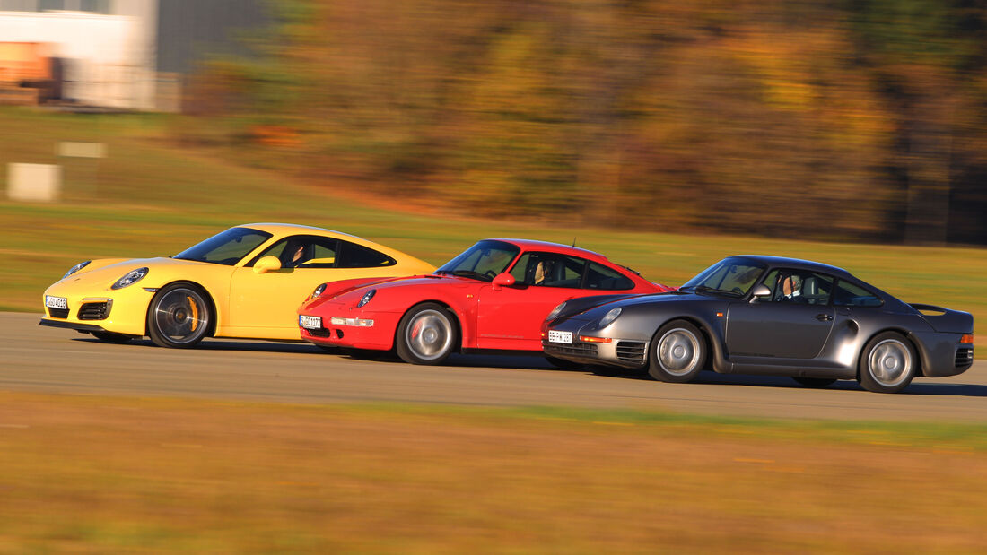Porsche 959, 993 Turbo,  991 Carrera S, Seitenansicht